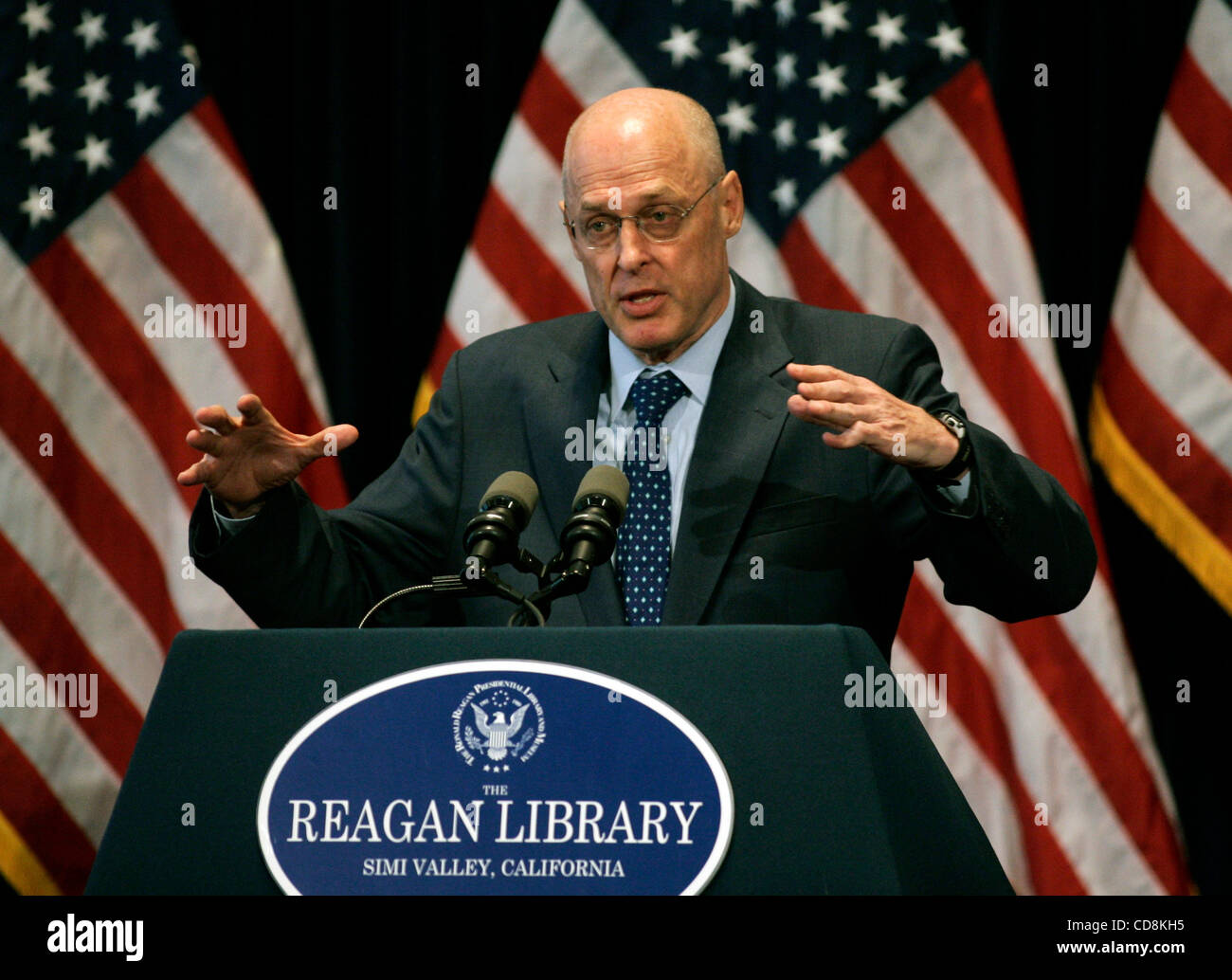 20. November 2008 Bemerkungen - Simi Valley, Kalifornien, USA - USA-Finanzminister HENRY M. PAULSON, Jr. auf der schwierigen Wirtschaftslage bei der jährlichen Reagan-Vorlesung an der Ronald Reagan Presidential Library in Simi Valley, Kalifornien. (Kredit-Bild: © Jonathan Alcorn/ZUMA Press) Stockfoto