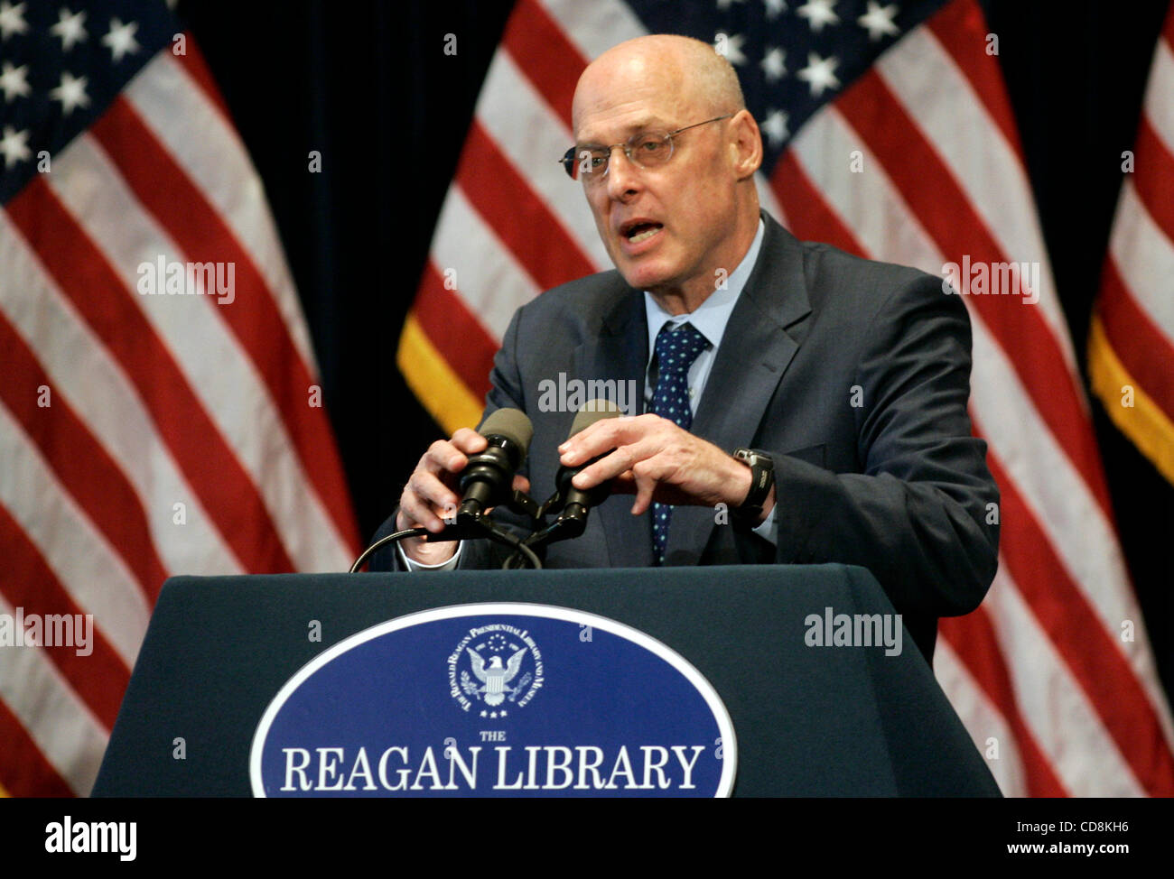 20. November 2008 Bemerkungen - Simi Valley, Kalifornien, USA - USA-Finanzminister HENRY M. PAULSON, Jr. auf der schwierigen Wirtschaftslage bei der jährlichen Reagan-Vorlesung an der Ronald Reagan Presidential Library in Simi Valley, Kalifornien. (Kredit-Bild: © Jonathan Alcorn/ZUMA Press) Stockfoto
