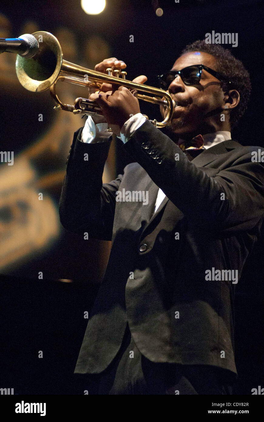 Roy Hargrove spielte seine Trompete mit seinem Quintett als des letzten Akt der 33. jährlichen Chicago Jazz Festival durchführen. Stockfoto