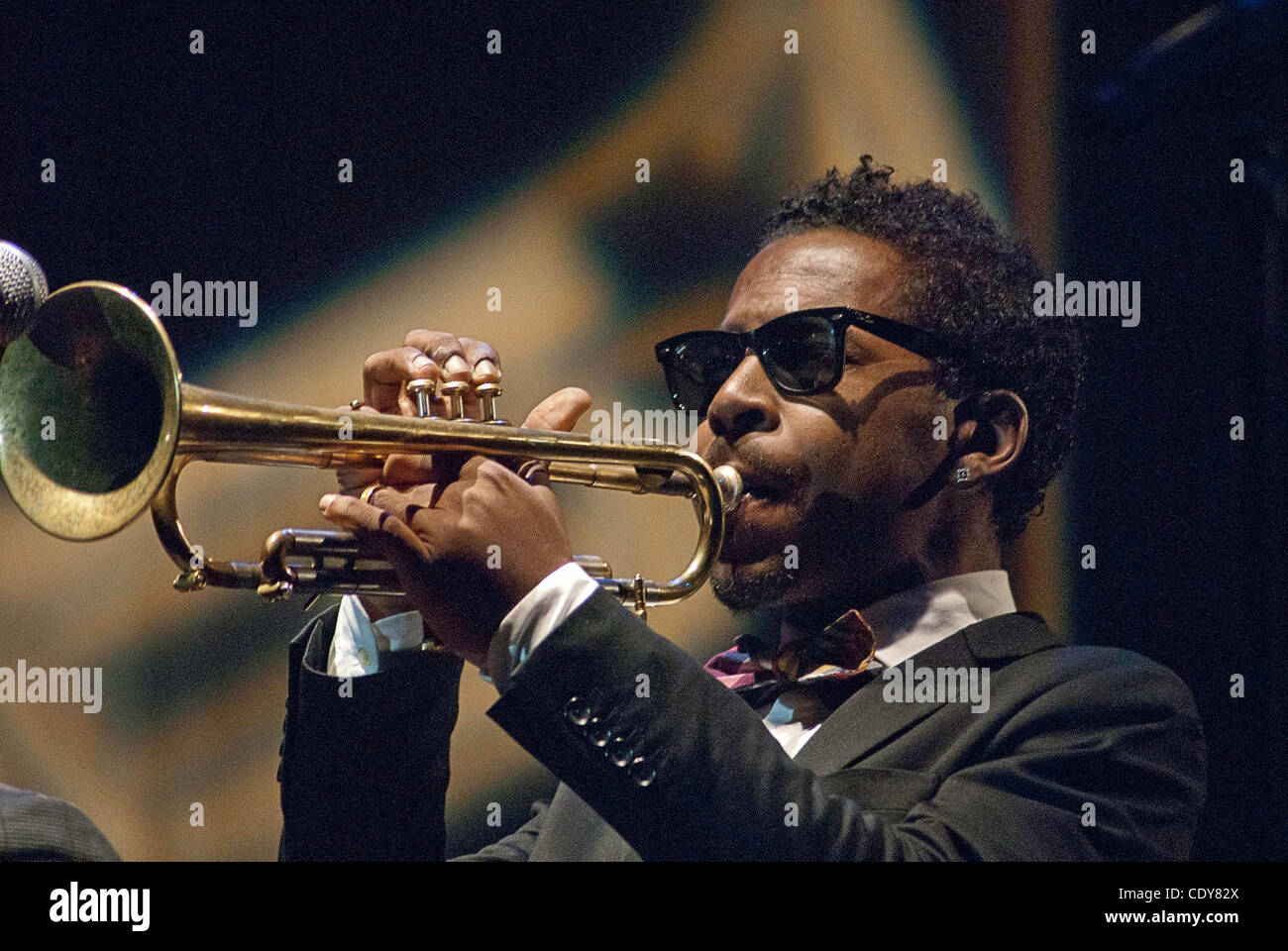 Roy Hargrove spielte seine Trompete mit seinem Quintett als des letzten Akt der 33. jährlichen Chicago Jazz Festival durchführen. Stockfoto