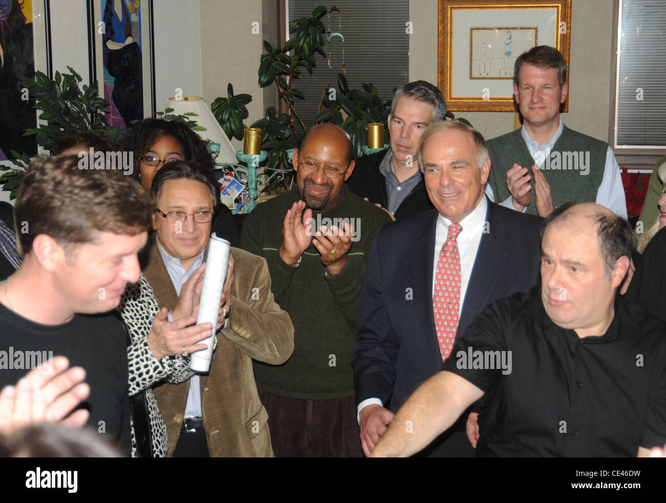 Bürgermeister Nutter, Gouverneur Ed Rendell, Kongressabgeordnete Patrick Murphy und Mark Segal, Mark Segals jährlichen Christmas Party Philadelphia, Pennsylvania - 18.12.10 Stockfoto