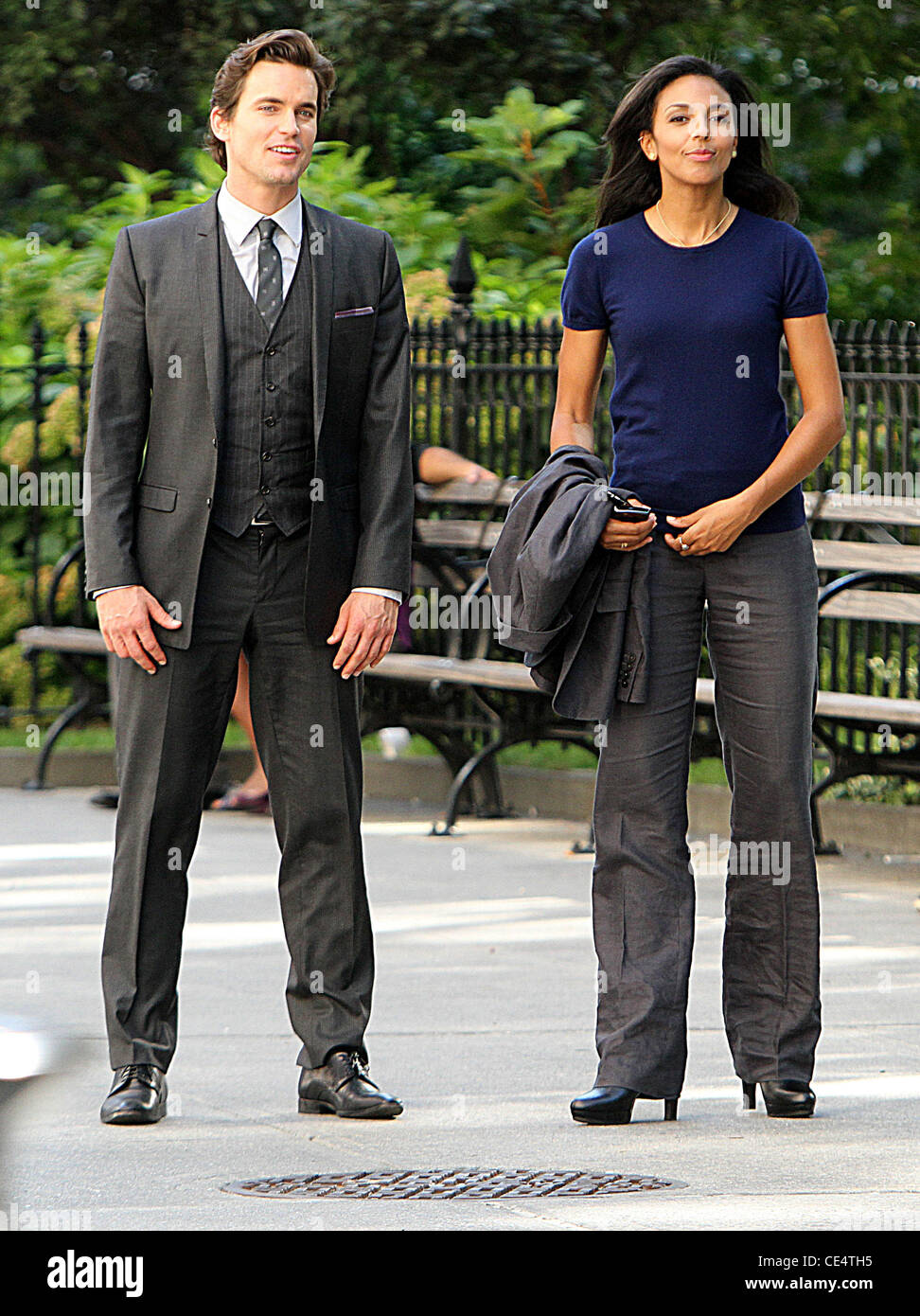 Matthew Bomer und Marsha Thomason sind vor Ort, die Dreharbeiten der dritten Staffel der USA Network Serie "White Collar". New York City, USA - 17.08.10 Stockfoto