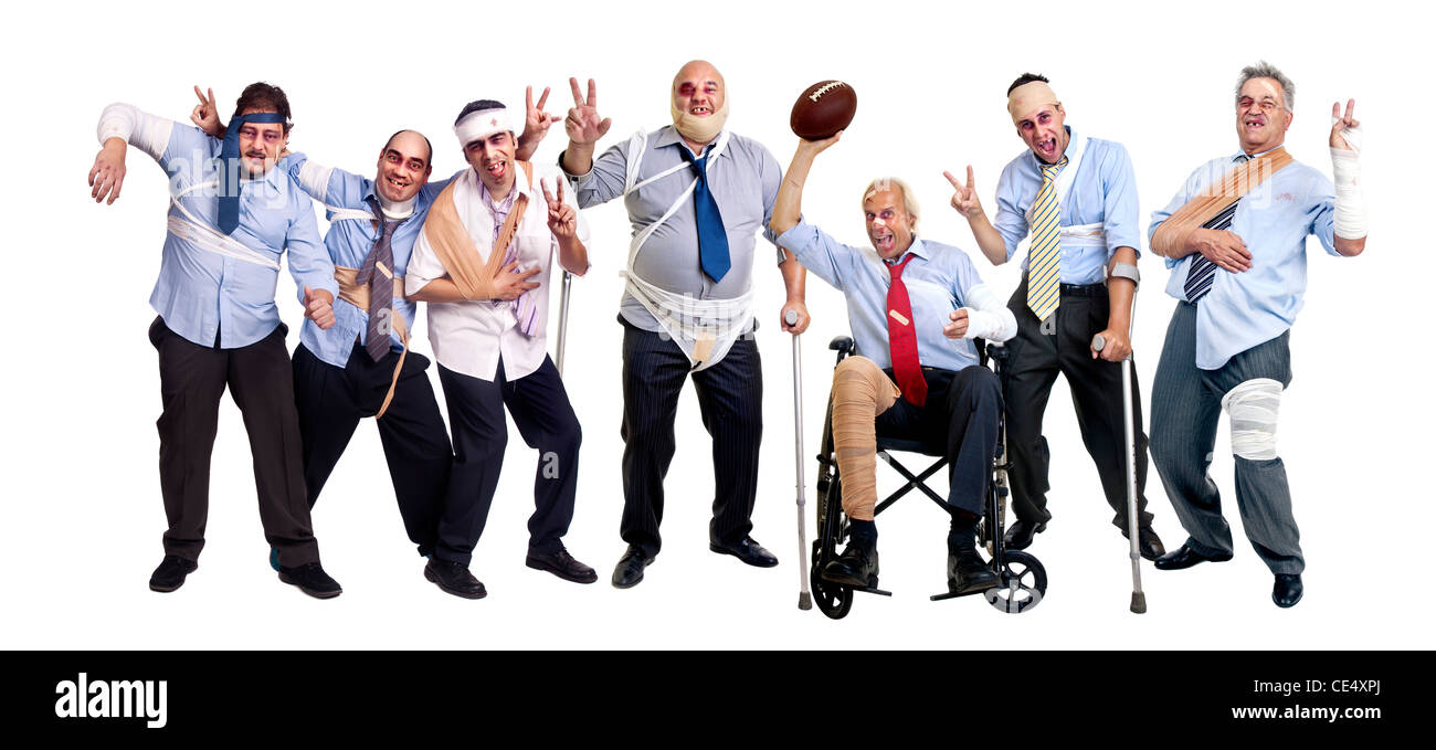 Gruppe der geschädigten Unternehmer nach einem Rugby-Sevens Spiel Stockfoto