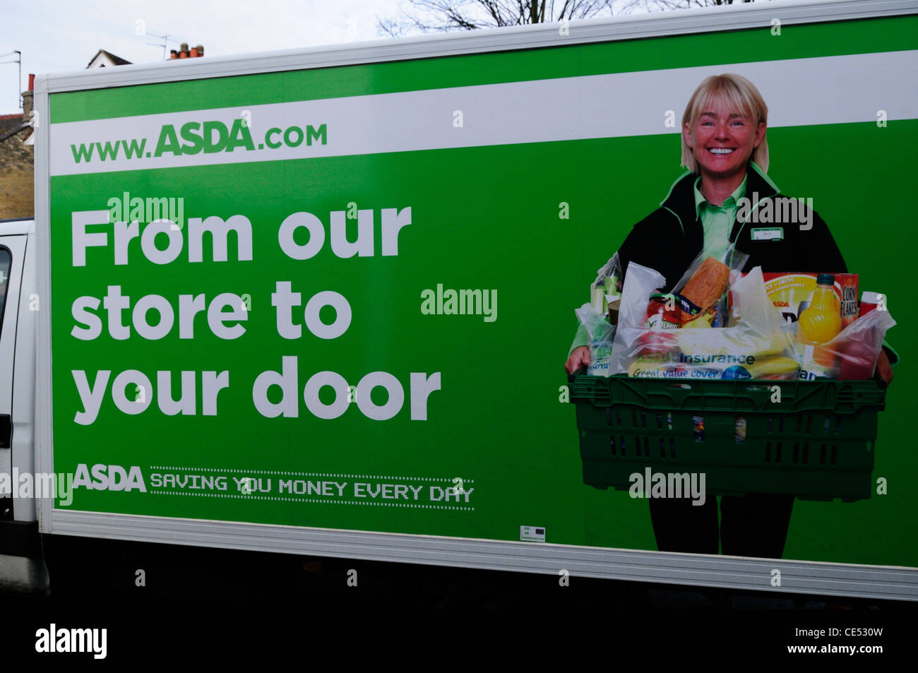 ASDA Supermarkt einkaufen Home Delivery Van, Cambridge, England, UK Stockfoto