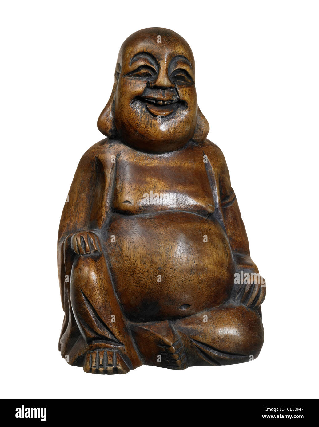 Studio-Fotografie von eine hölzerne Buddha Skulptur in weißem Rücken Stockfoto
