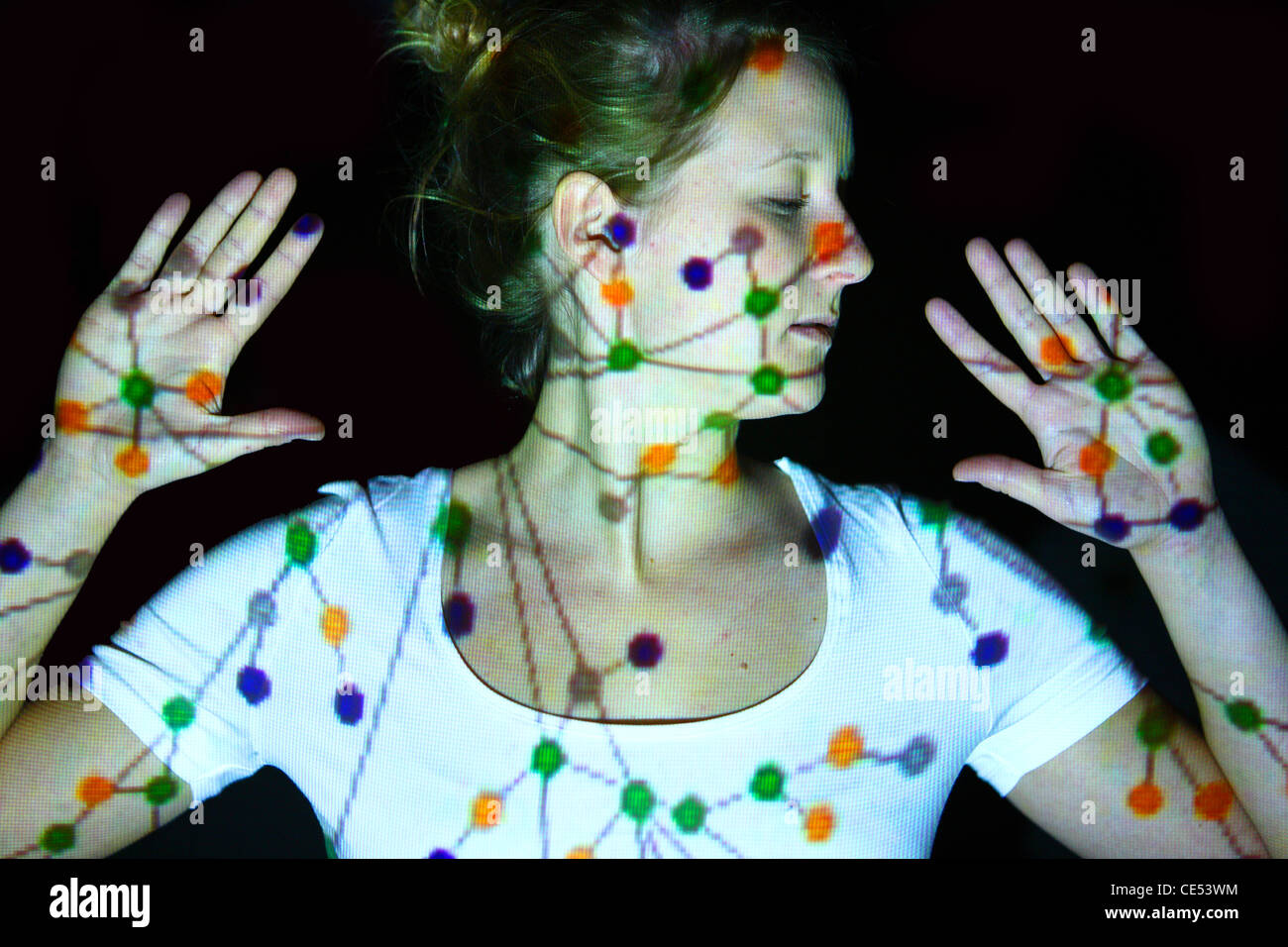 Symbolisches Bild. Biometrischen, automatische Gesichtserkennung, Gesicht Scanner. Vernetzung, soziale Netzwerke, Medien. Stockfoto