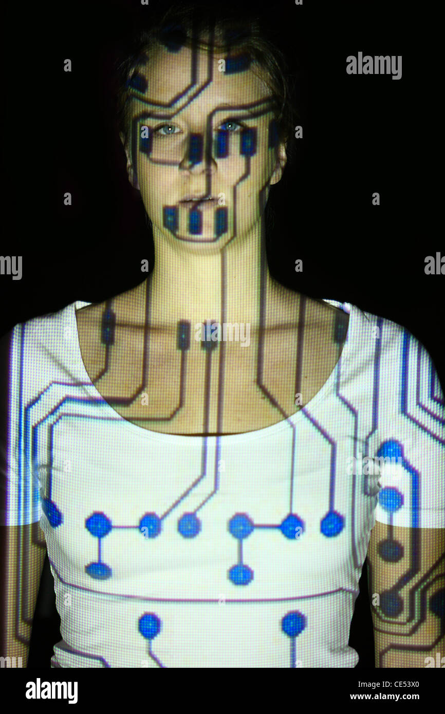 Symbolisches Bild. Biometrischen, automatische Gesichtserkennung, Gesicht Scanner. Vernetzung, soziale Netzwerke, Medien. Stockfoto