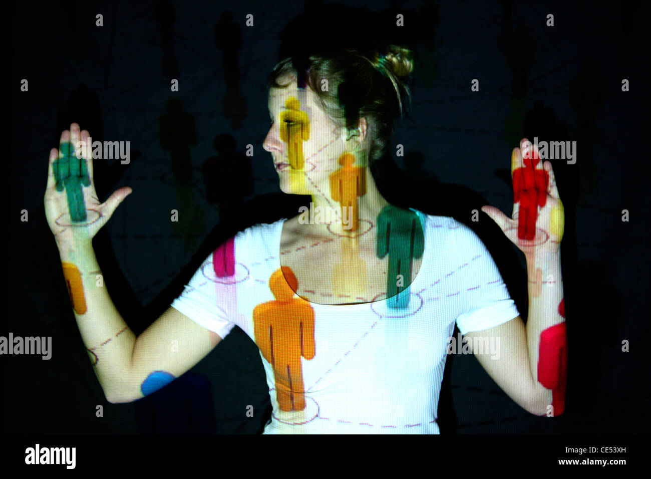 Symbolisches Bild. Biometrischen, automatische Gesichtserkennung, Gesicht Scanner. Vernetzung, soziale Netzwerke, Medien. Stockfoto