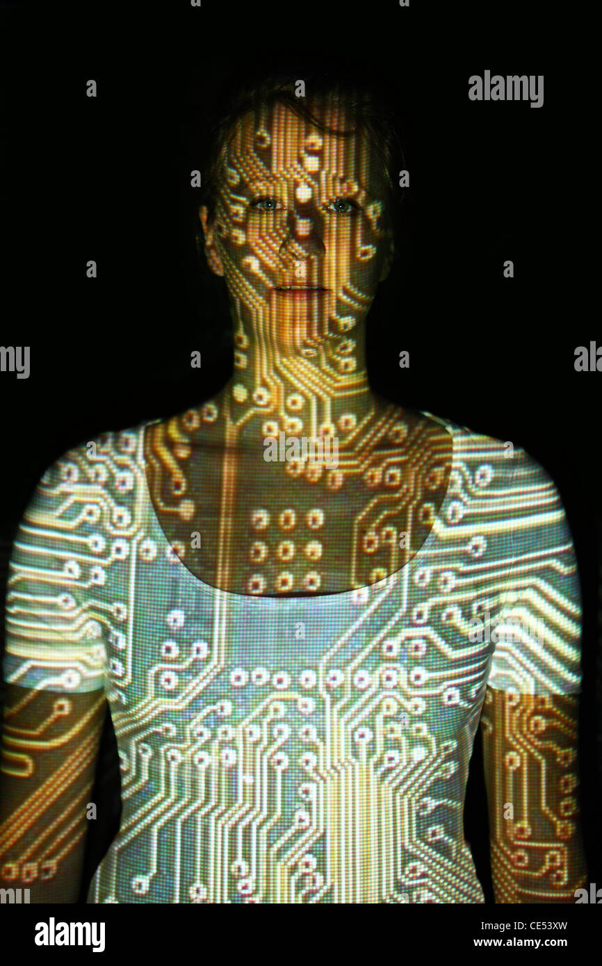 Symbolisches Bild. Biometrischen, automatische Gesichtserkennung, Gesicht Scanner. Vernetzung, soziale Netzwerke, Medien. Stockfoto