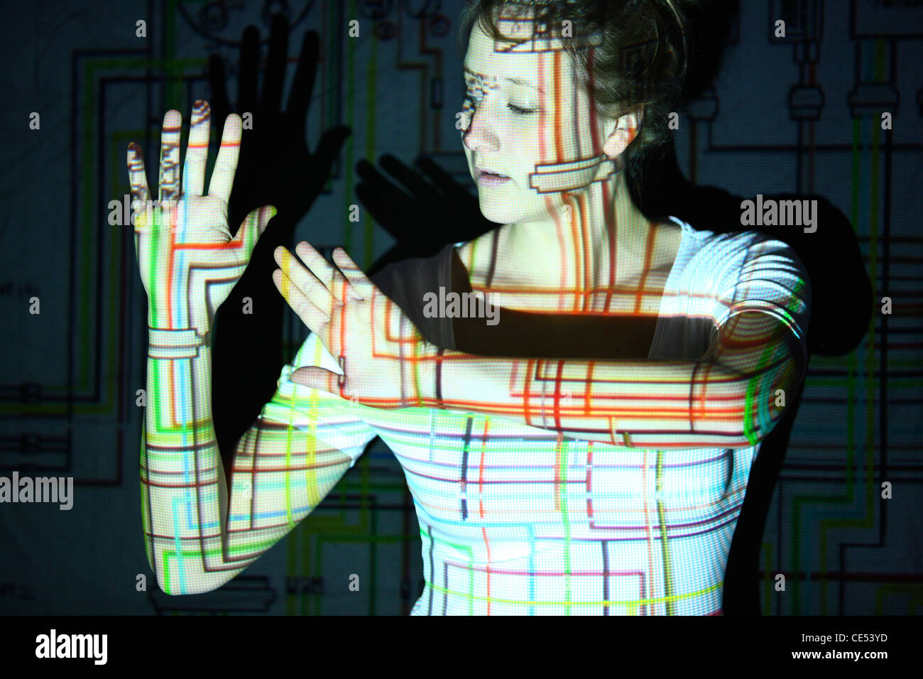 Symbolisches Bild. Biometrischen, automatische Gesichtserkennung, Gesicht Scanner. Vernetzung, soziale Netzwerke, Medien. Stockfoto