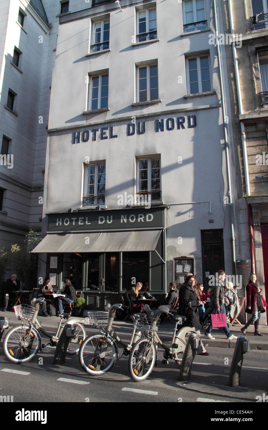 Hotel du Nord-Café-Restaurant, 102 Quai de Jemmapes, am Ufer des Canal Saint Martin, Paris, Frankreich Stockfoto