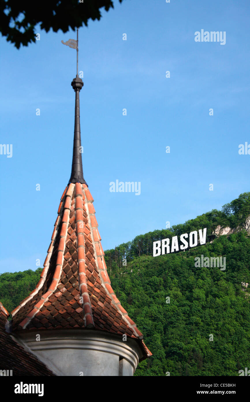 Europa, Rumänien, Brasov, The Hollywood wie Brasov Zeichen auf dem Berg Tampa Stockfoto