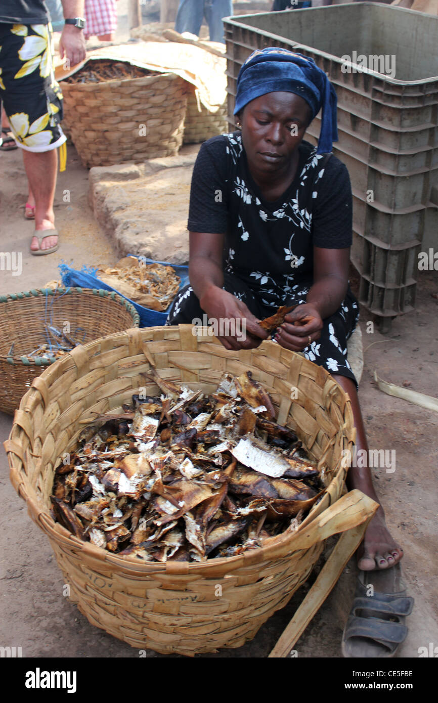 Womwan sortieren Fisch Tanji Gambia Stockfoto