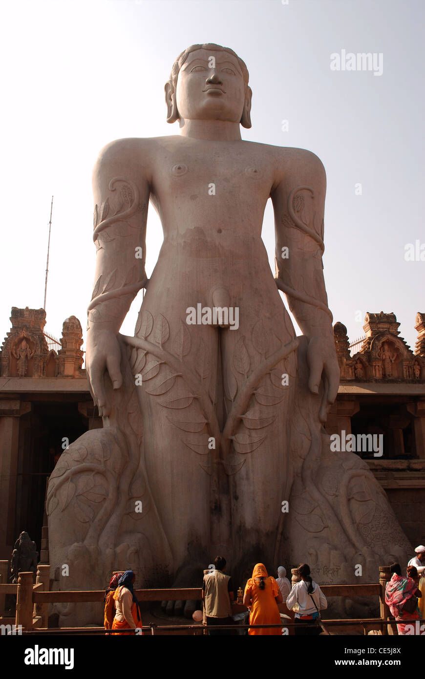 Statue von Bahubali oder Gommateshwara bei shravanabelagola,karnataka,india.17m Statue ist weltweit größte monolithische Statue, Stockfoto