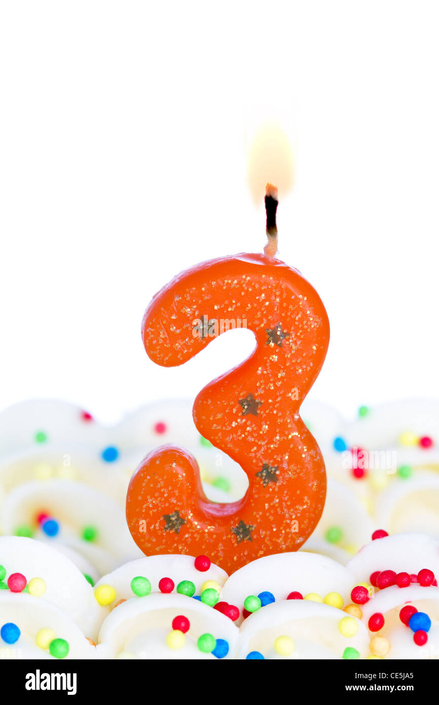 Nummer drei Geburtstag Kerze Stockfoto