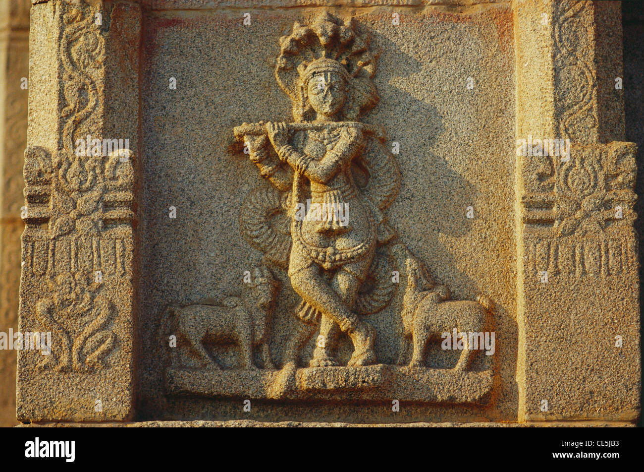 Lord Krishna Flötenspiel in Bal-Krishna-Tempel 1515; Hampi; Hospet; Karnataka; Indien Stockfoto