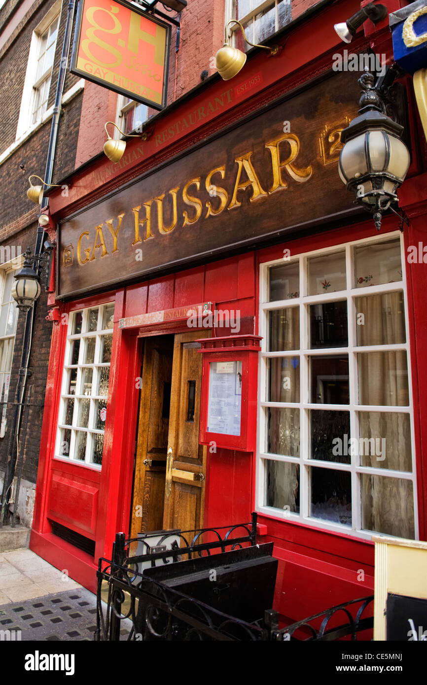 Griechische Straße Soho West End London die Gay Husar traditionellen ungarischen Restaurant & lokale Wahrzeichen geöffnet 1953 geschlossen, 2018 Stockfoto