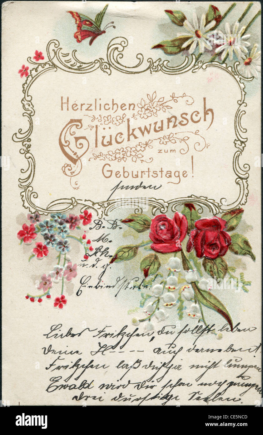 Deutsche Postkarte Gruß, "Herzlichen Glückwunsch zum Geburtstag