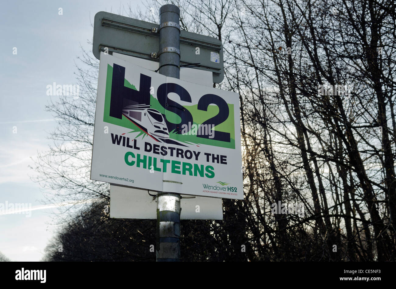 Einem Straßenrand anti-HS2 Kampagne Protest anmelden Wendover Böcke Stockfoto