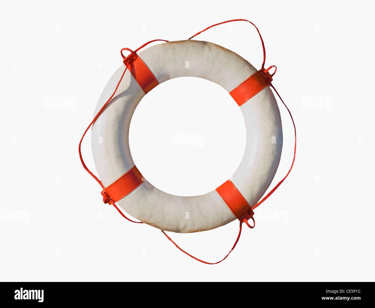 Detailansicht Eines Rettungsringsauf Weißem Hintergrund | Detail-Foto von einem Rettungsring, weißer Hintergrund Stockfoto