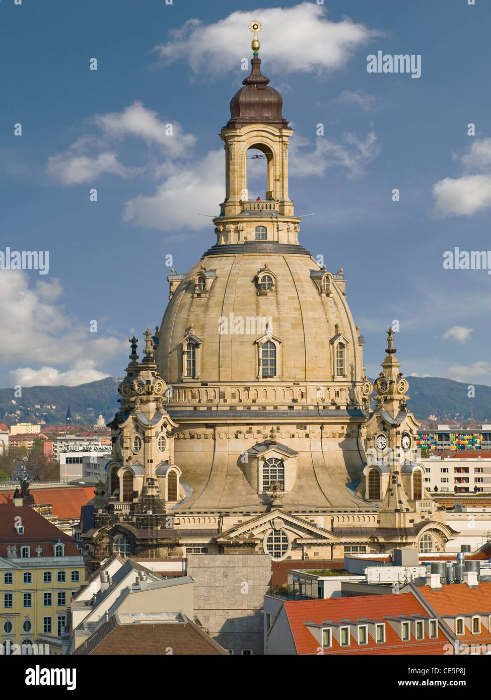 Blick vom Hausmannsturm Turm hin Neumarkt und Frauenkirche, Dresden, Sachsen, Deutschland, Europa Stockfoto