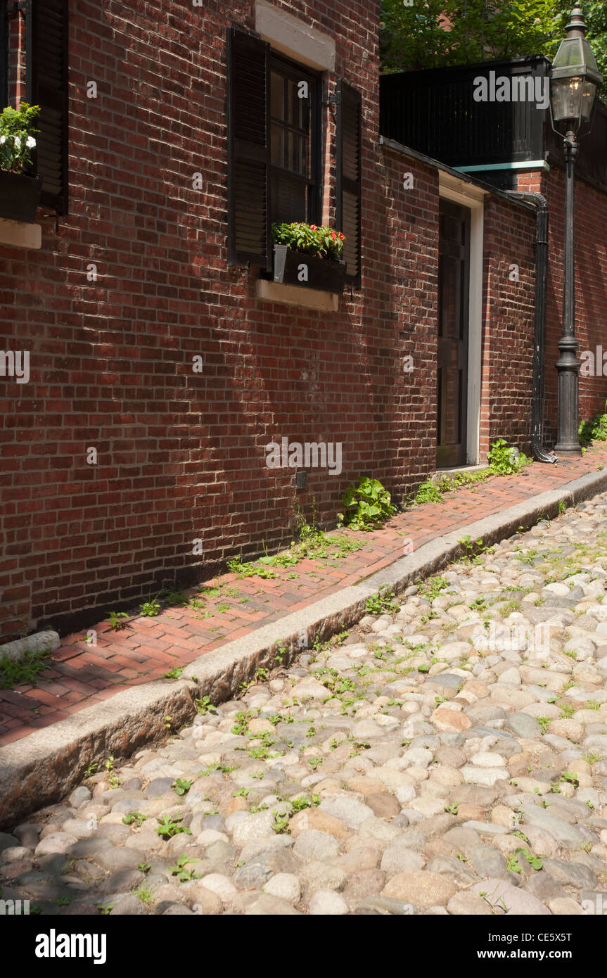 Malerischen gepflasterten Eichel Street, Beacon Hill, Boston, MA, USA, Massachusetts, USA, Nordamerika Stockfoto
