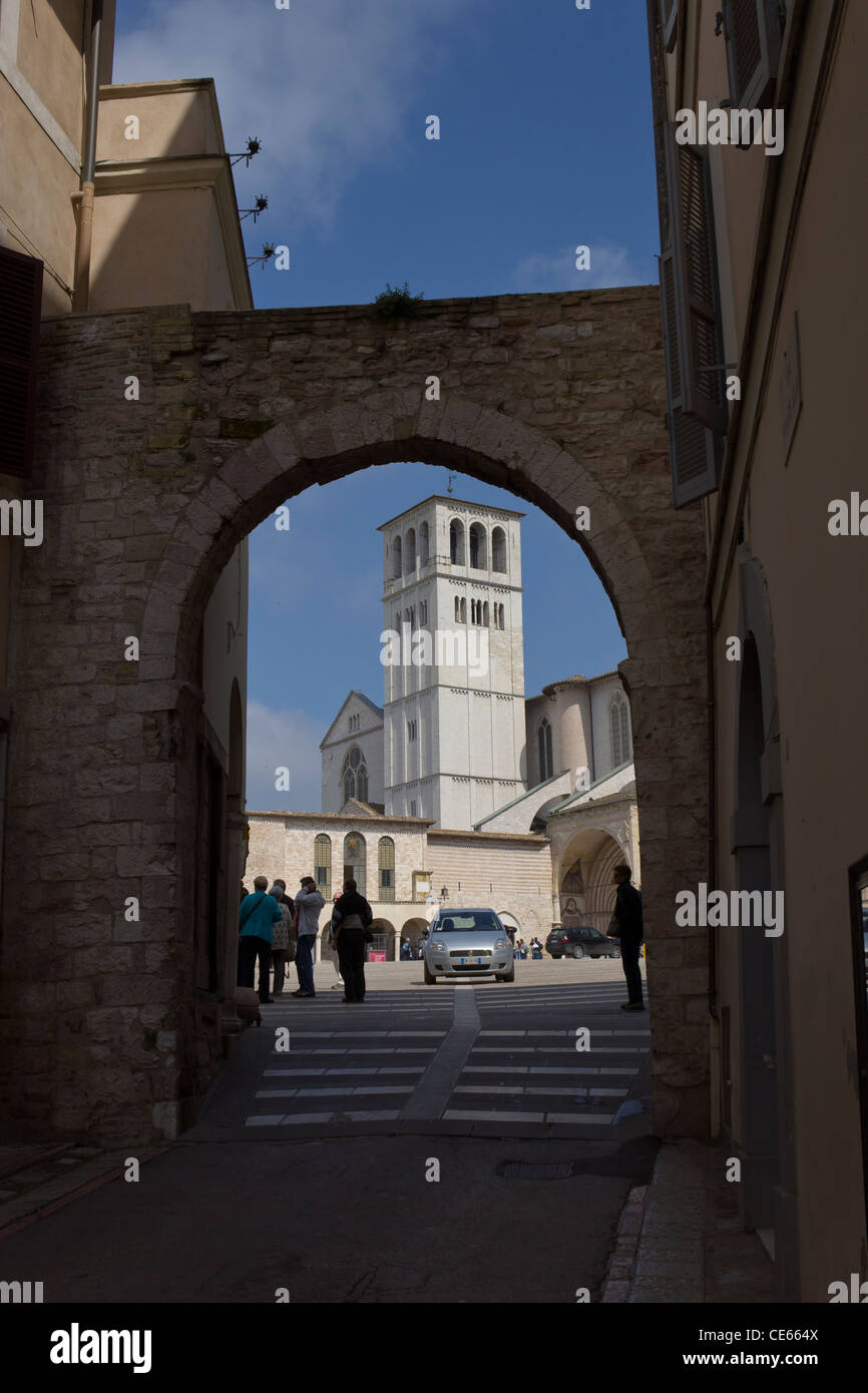Blick auf teilt der Basilika San Francesco in Assisi, Italien Stockfoto