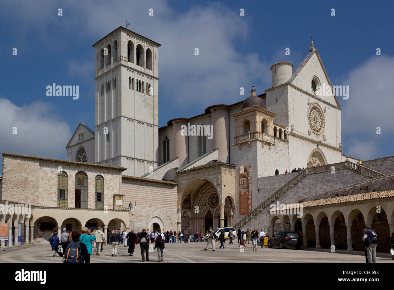 Blick auf teilt der Basilika San Francesco in Assisi, Italien Stockfoto