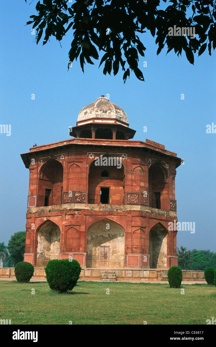 Sher Mandal; achteckiger Pavillon; Purana Qila; Old Fort; Shergarh; Sher Fort; Delhi; Indien; Asien Stockfoto