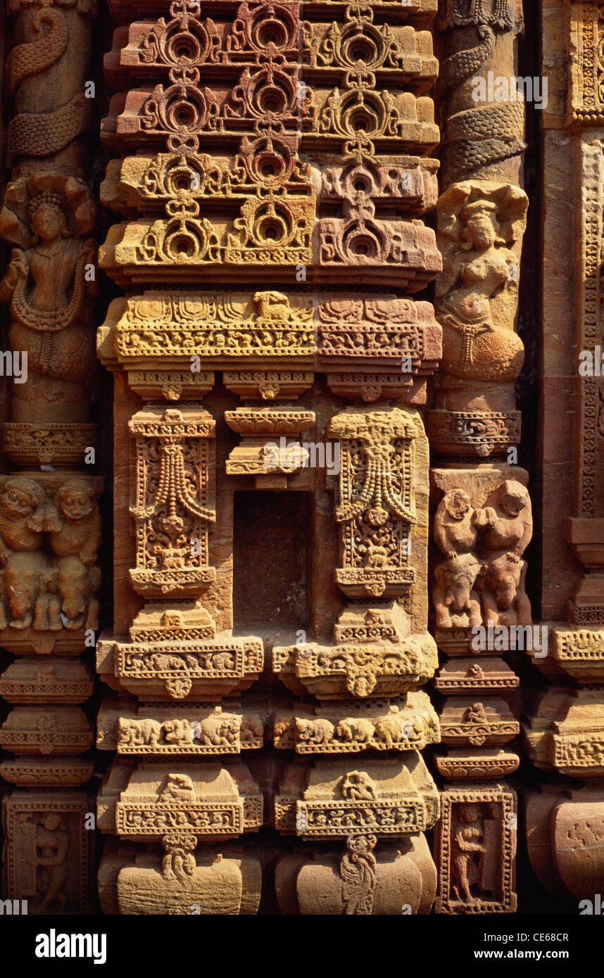 Dekorative Details der Außenwand Mukteshwar Tempel; Bhubaneshwar; Orissa; Indien Stockfoto
