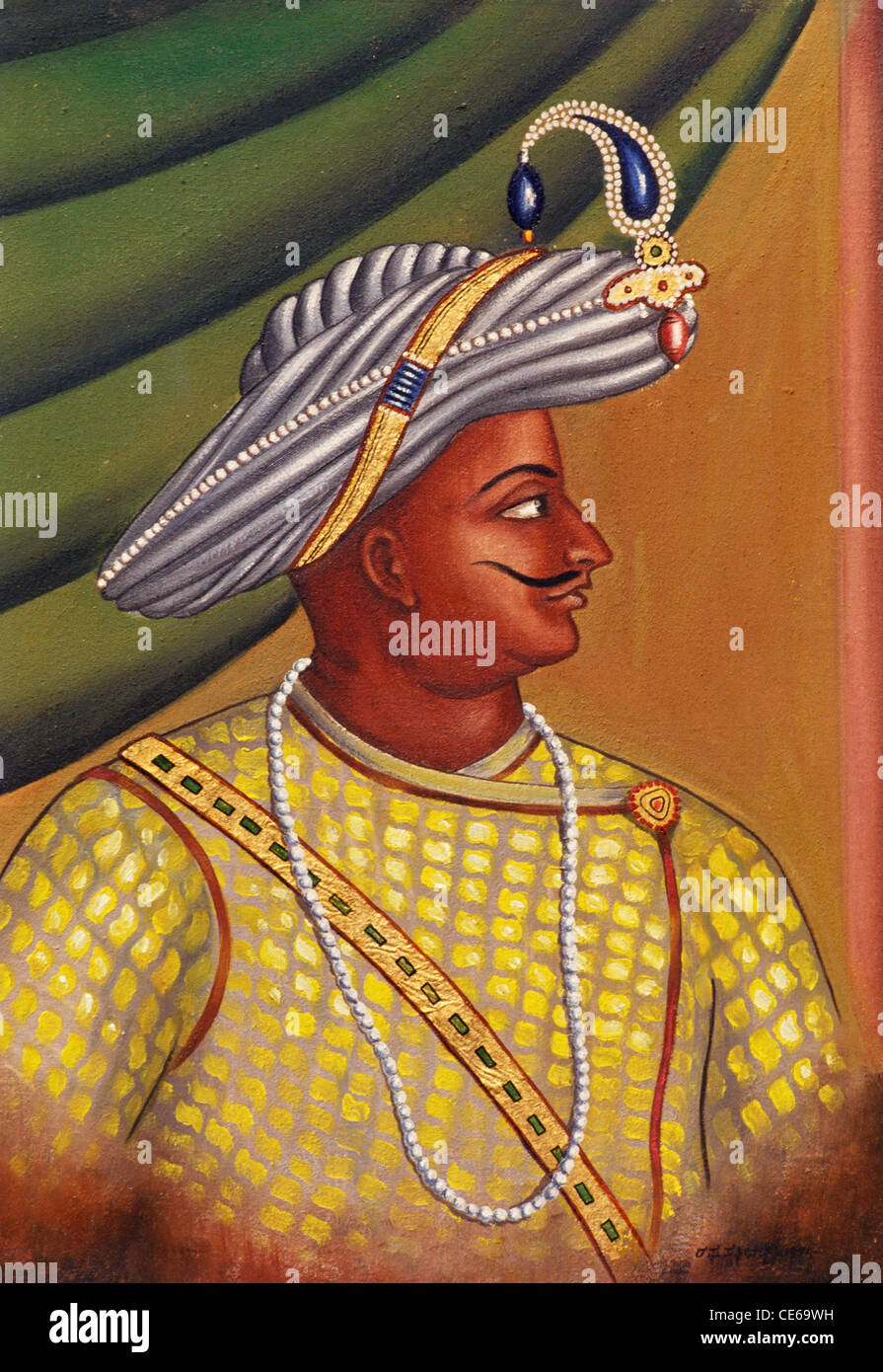 Tipu Sultan, Tiger von Mysore, gemalt Srirangapatnam Seringapatam Karnataka Indien Stockfoto
