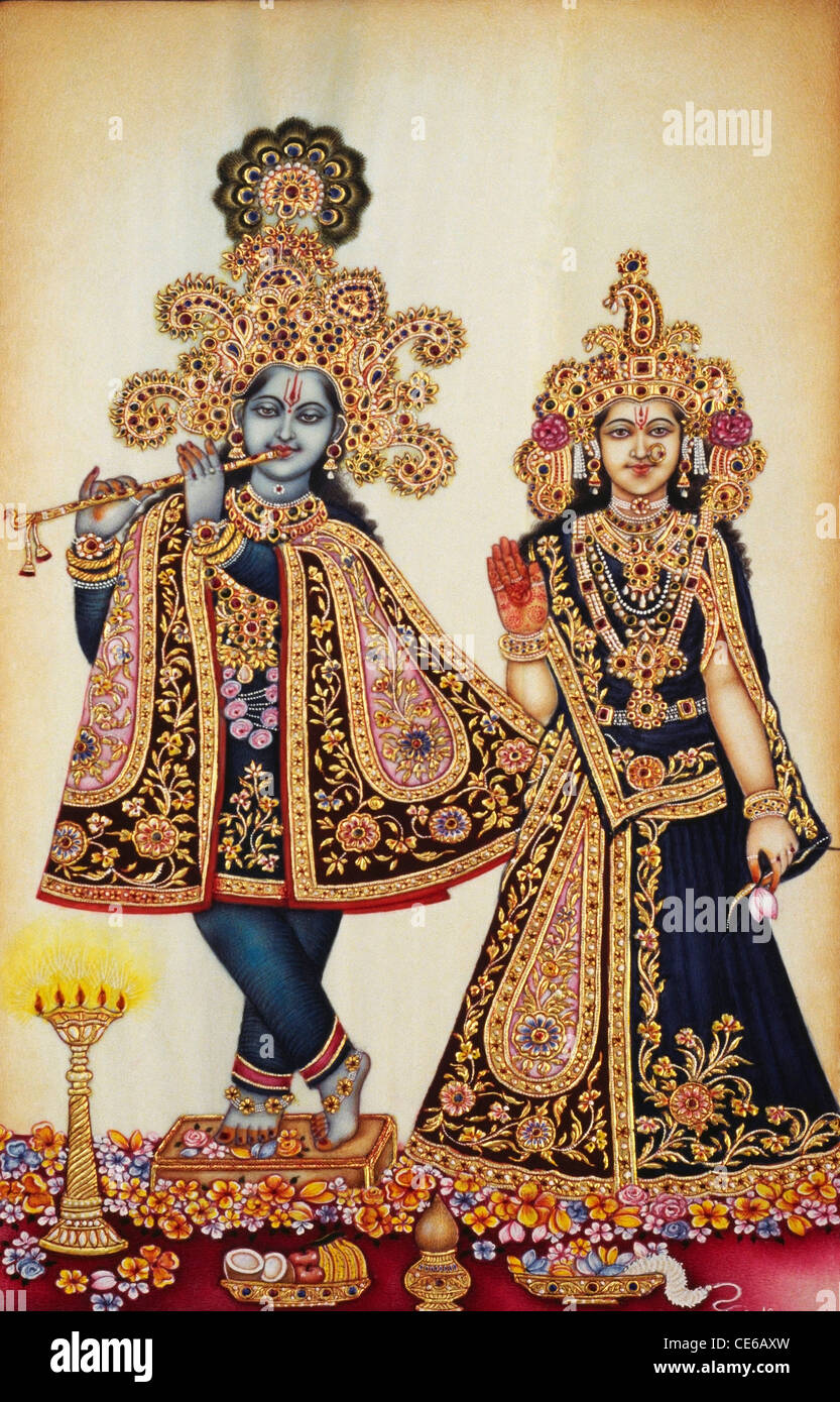 Miniaturmalerei auf Elfenbein Radha Krishna Stockfoto