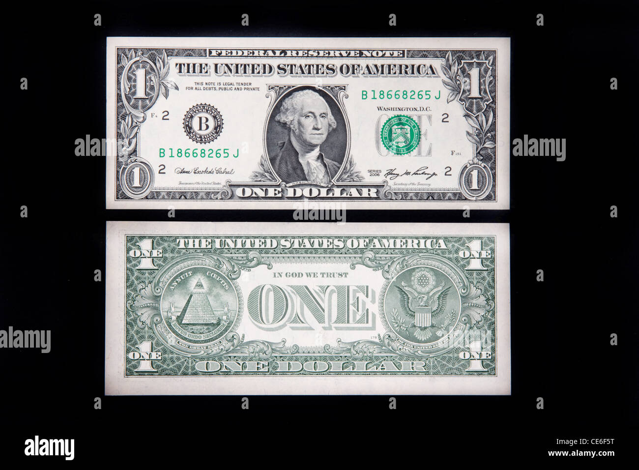 Vorder- und Rückseite von einem einer Dollarnote. Stockfoto