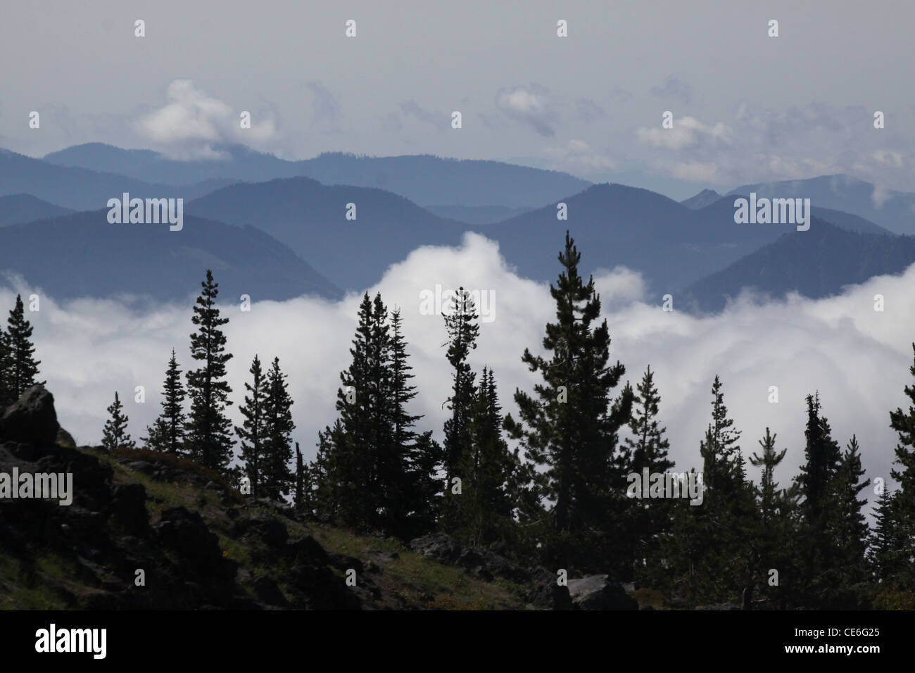 Berge-Wolken in der Nähe von Mount St. Helens Volcano National monument Stockfoto