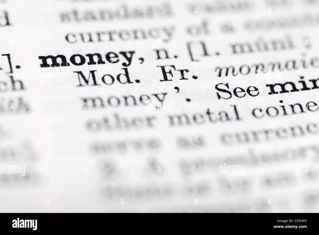 Flachen DOF, Schwerpunkt Geld zur linken Ecke. Stockfoto