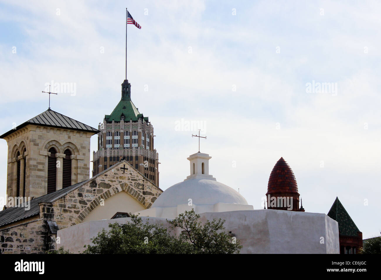 Skyline von San Antonio mit religiösen und Regierungsgebäude Stockfoto