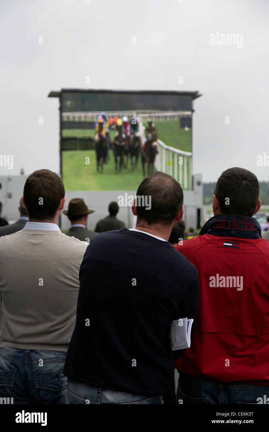 Börsenspekulanten die große Leinwand im County Tipperary Irland Tipperary Rennen beobachten. Horse Racing Ireland Stockfoto