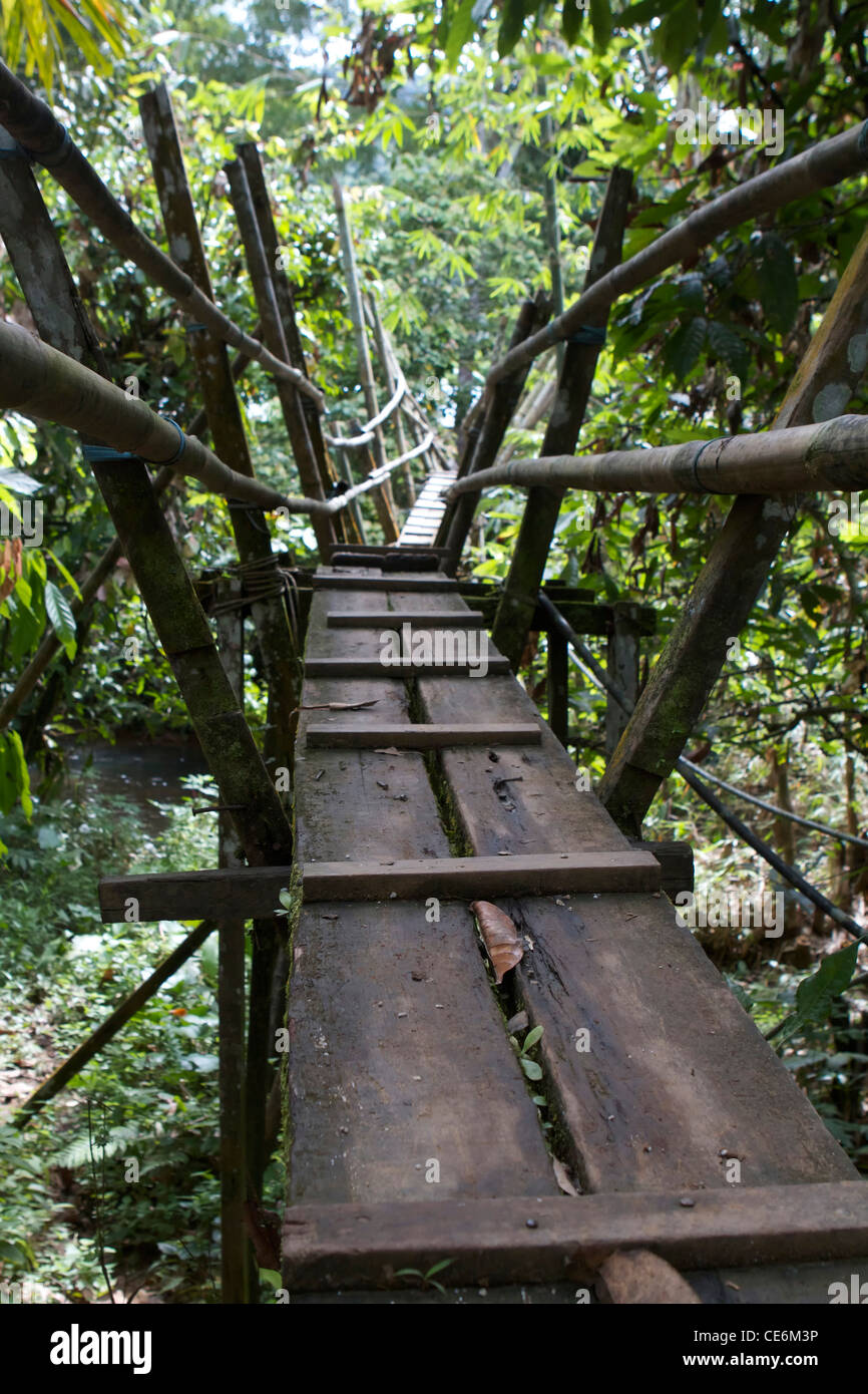 traditionellen Langhaus Brücke in Sarawak Stockfoto