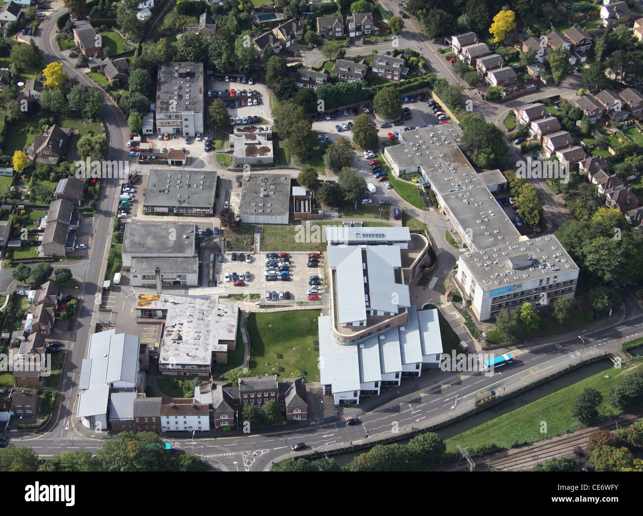 Luftaufnahme von Hertford Regional College, Ware Campus Stockfoto