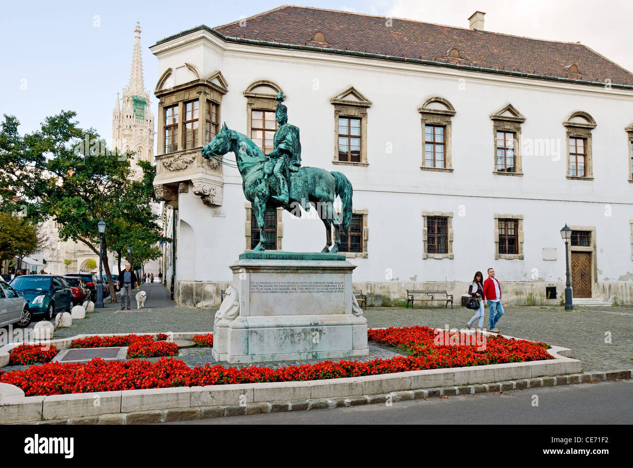 Statue von Andras Hadik, Castle Hill District (Varhegy), Buda, Budapest, Ungarn. Stockfoto