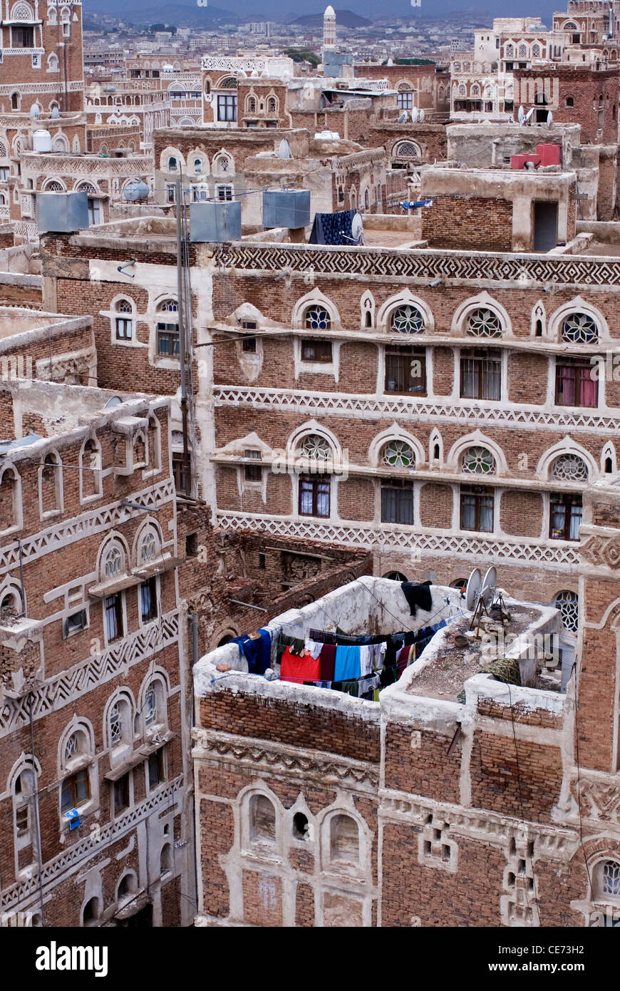 Ansicht der traditionellen Architektur in der Altstadt von Sana ' a, ein UNESCO-World Heritage Site, Jemen, Westasien, Arabische Halbinsel Stockfoto