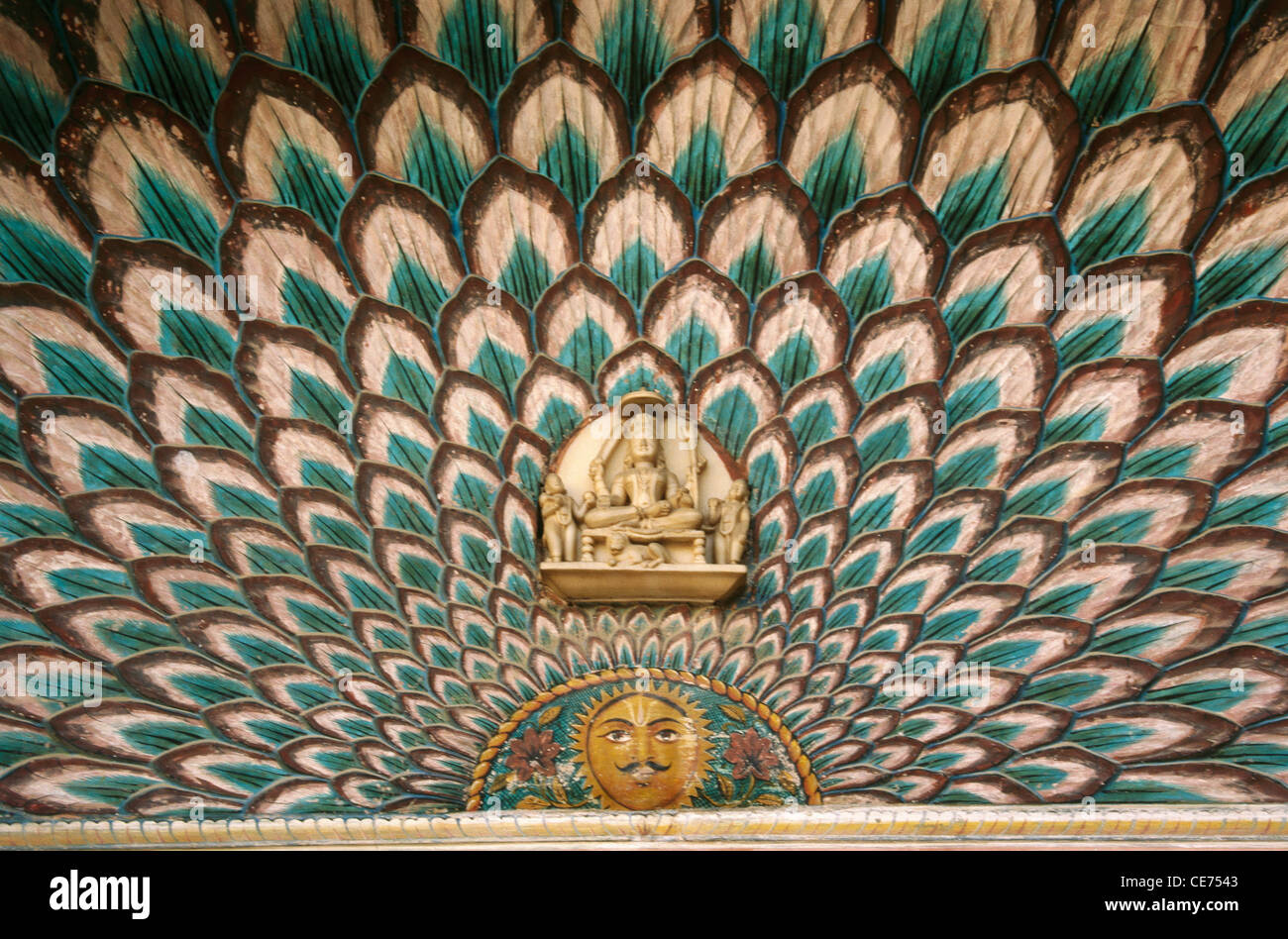 AMA 82255: bemalte Wand Decke City Palace Jaipur Rajasthan Indien Stockfoto