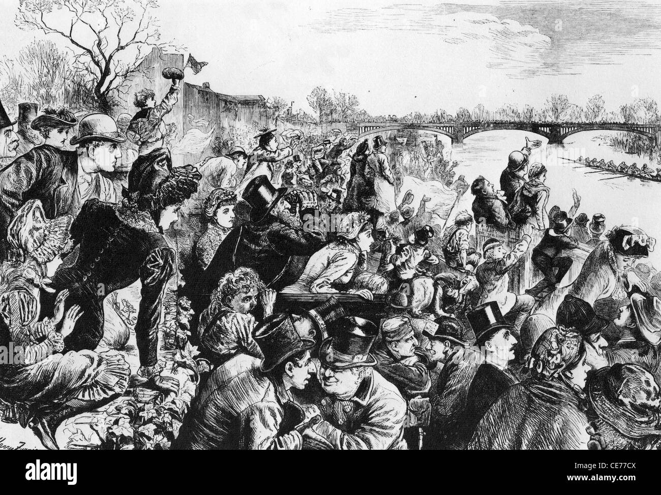 UNIVERSITY BOAT RACE auf der Themse 0n 30. März 1889 zwischen Oxford und der Gewinner-Cambridge Stockfoto