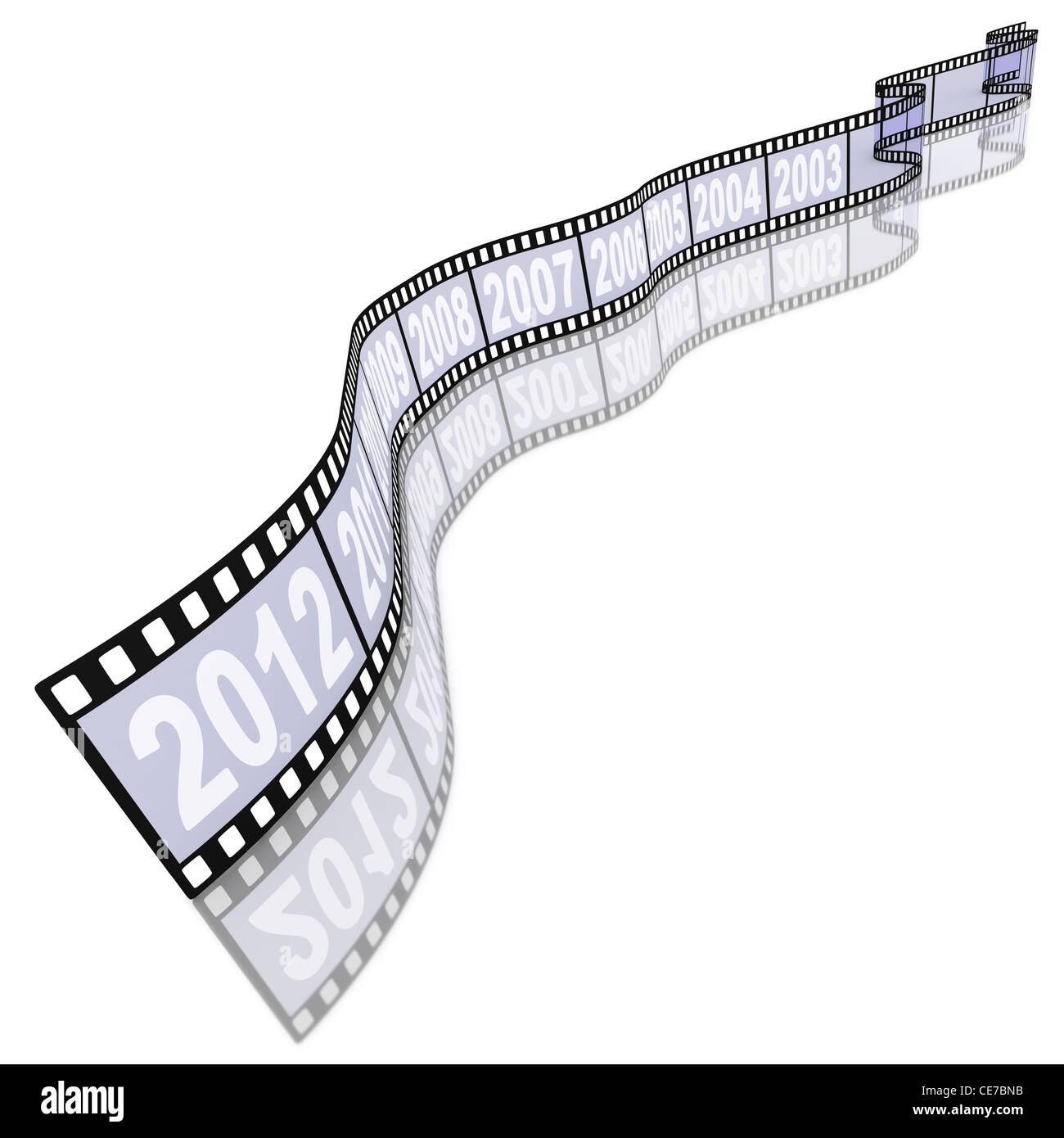 Streifen von 35mm Film Transparenz mit Reflektion auf weißem Hintergrund Stockfoto