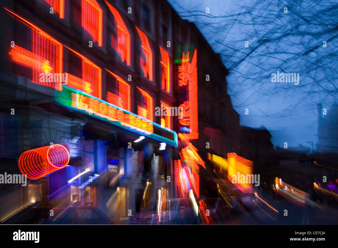 China Town Manchester UK fotografiert mithilfe der Kamera zoom Burst-Effekt Stockfoto