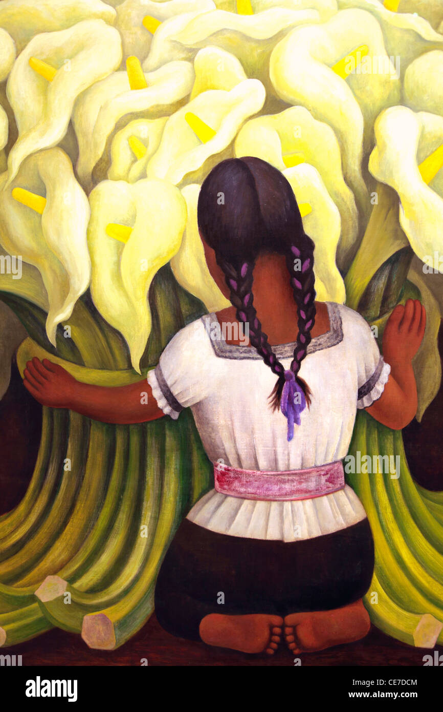 The Flower Anbieter von Diego Rivera, Pasadena, California, USA anzeigen in Ausstellung Hall in Norton Simon Museum Stockfoto