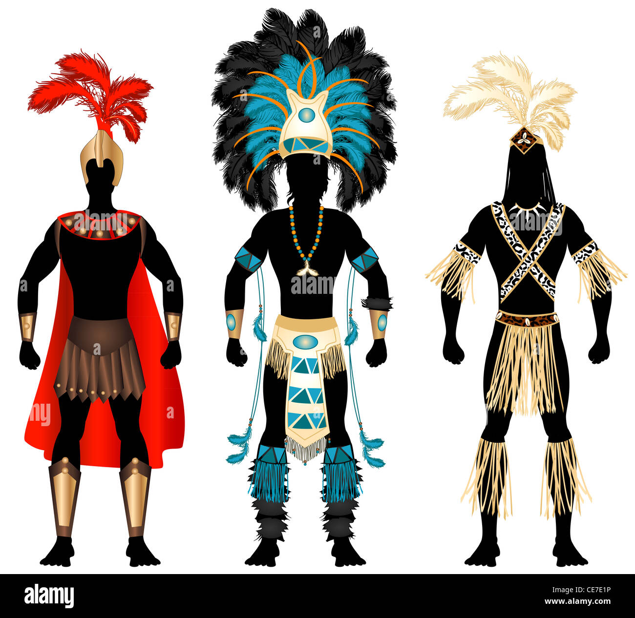 Vektor-Illustration der drei männliche Kostüme für Festival, Karneval, Karneval, Halloween oder mehr. Stockfoto