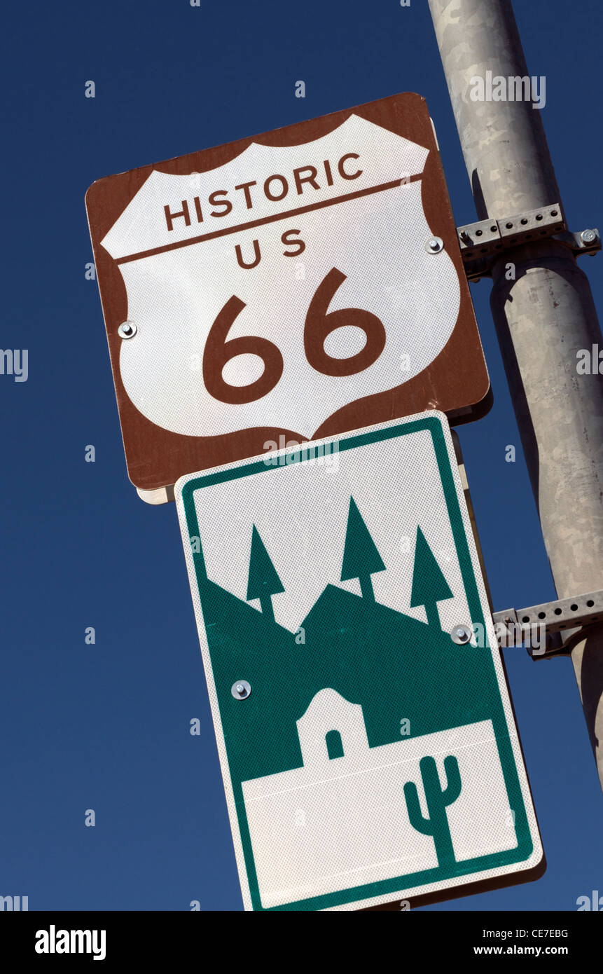 Die historische Route 66 Zeichen in Arizona, USA Stockfoto