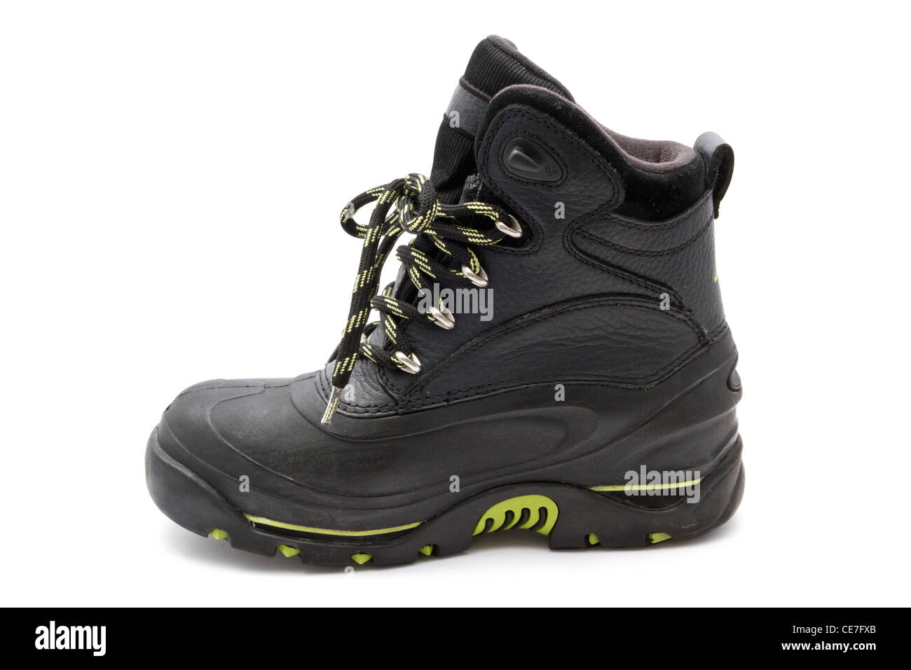 Winter-Schuh-Closeup auf weißem Hintergrund Stockfoto