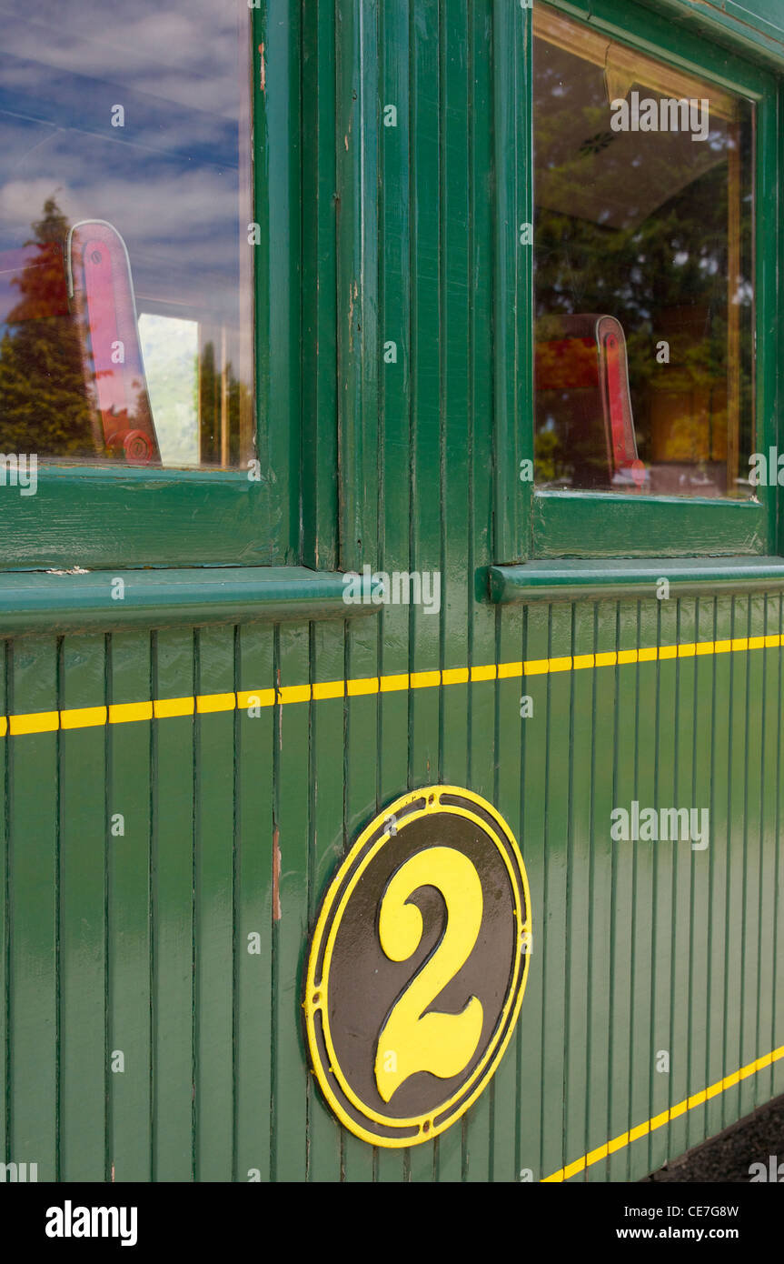 Zeichens zweiter Klasse Wagen bei der Kingston Flyer Steam train Neuseeland Stockfoto